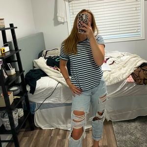 blue and white t shirt